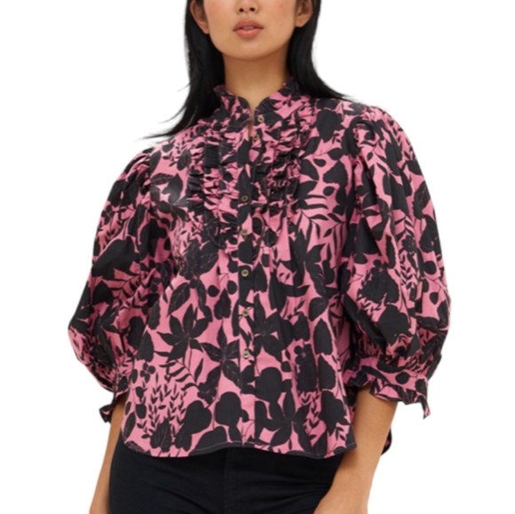 Oliphant Tops - Oliphant Dusty Rose Floral Ruffle Top